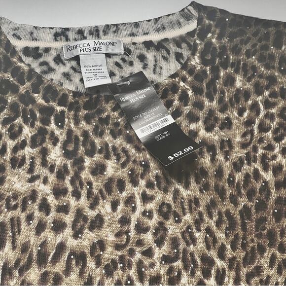 Rebecca Malone Women’s Plus Size Animal Print Crewneck Sweater Sz 1X - Picture 5 of 10